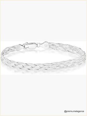 Italian 925 Sterling Silver 6-Strand Braided Herringbone Chain Bracelet 7mm